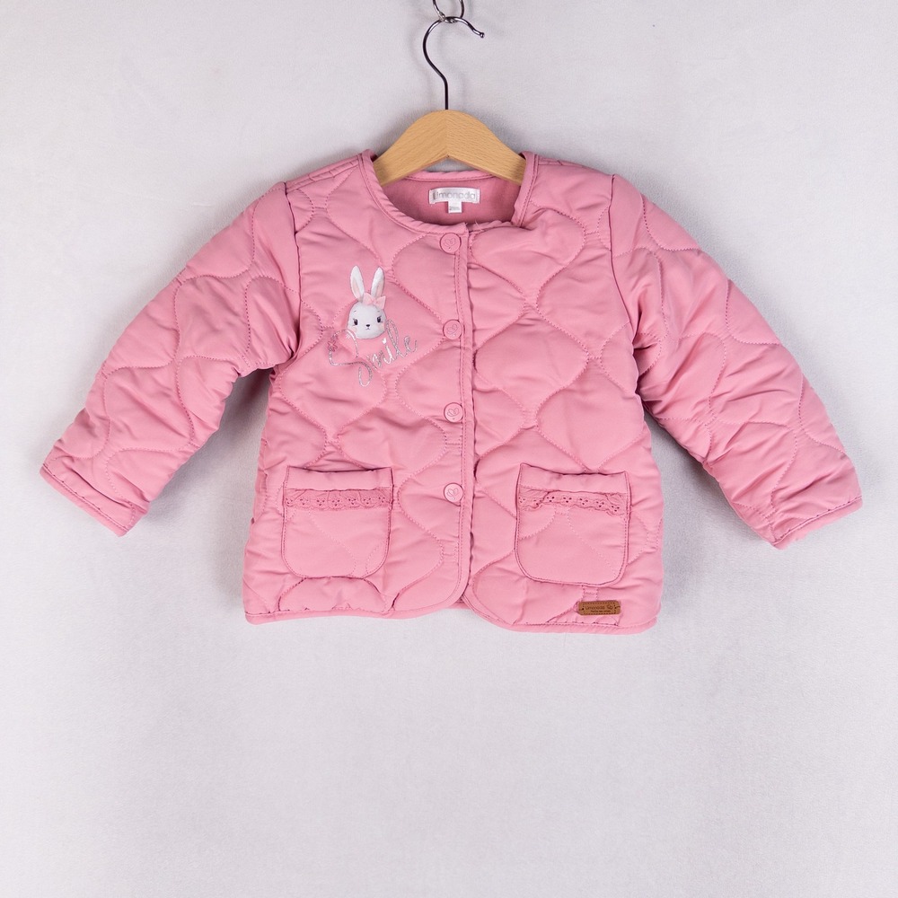 Limonada Jacket Baby Toddler 24M Pink Quilted Bunny Smile Glitter Pockets Snaps